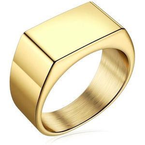 Zegelring Goud RVS Staal - (Maat 57 - 18 mm - 18.1 mm) - Ring Heren / Dames - Zegelring Mannen / Vrouwen - Viking Ring - Biker Ring - Ring Heren Staal Roestvrij Staal RVS Goudkleurig