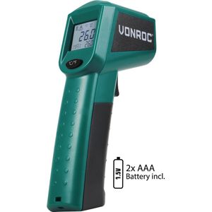 VONROC Digitale infrarood thermometer – Laser – Meetbereik -40°C tot 530°C – Incl. 2 batterijen
