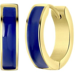Lucardi Dames Goldplated oorbellen emaille blauw - Oorbellen - Cadeau - Staal - Goudkleurig
