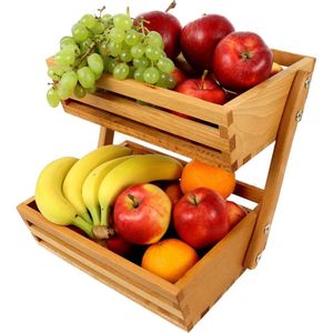 Fruitmand van beukenhout, afmetingen 24 x 32 x 29 cm, fruitmand, serveermand, verkoopstandaard, 2 etagères, verkrijgbaar in 3 verschillende kleuren, perfect voor groenten en fruit (natuur)