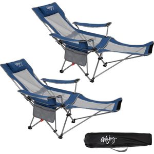 2-in-1 campingstoel opvouwbare relaxstoel ligstoel met bekerhouder oversized strandstoel met verstelbare rugleuning en voetensteun