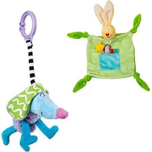 Taf Toys - Groen knuffelkonijn en gekke hond - Knuffeldoek & speeltje - kleurrijk