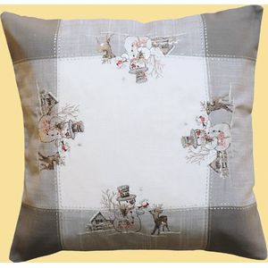 Kussenhoes -  Kerst - Linnenlook - Sneeuwpop met grijze rand - 40 x 40 cm