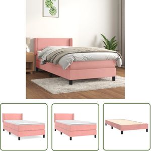 The Living Store Boxspring met matras fluweel roze 100x200 cm - Boxspringbed - Fluweel Bed - Roze Bed - Tweepersoonsbed - Boxspring Frame