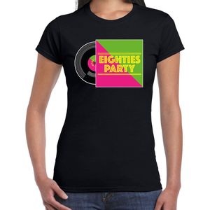 Bellatio Decorations Disco verkleed T-shirt voor dames - 80s party - zwart - jaren 80 feest/carnaval XXL