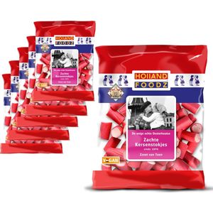 6 Zakken Holland Foodz Kersenstokjes á 135 gram - Voordeelverpakking Snoepgoed
