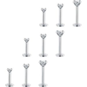 2-4 mm, rond, zirkonia, binnendraad, labret-piercing, , lippenring, tragus, helix, oorstekers, barbell, sieraden, bar 8 mm, 16 g, 12 stuks