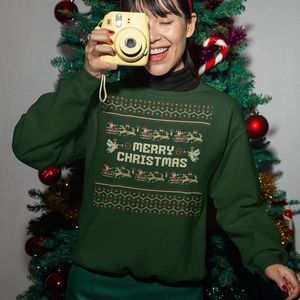 Foute Kersttrui - Kleur Groen - Merry Christmas Oldschool - Maat 4XL - Uniseks Pasvorm - Kerstkleding voor Dames & Heren