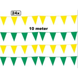 24x Vlaggenlijn groen en geel 10 meter - vlaglijn festival thema feest verjaardag carnaval vlaggetje kleur