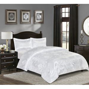 Luxe bedsprei set - Bedsprei 220x240 - Kussensloop 2x 50x70 - Wit met grijze luxe details