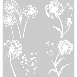 4 Vellen Paardebloem Auto Sticker - Plant Natuur - Witte Auto Decals - Automotive Exterieur Decoratie - Zelfklevende Auto Accessoires - Zonbescherming - Auto Truck Bumper - Wall Art Laptop - 20x20cm .