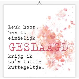 Tegeltje Geslaagd - Roze - Kuttegeltje - 10,8 x 10,8 cm