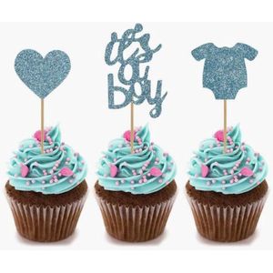 cupcake / taart / prikkers / it's a boy / jongen / geboorte / gender reveal / blauw / feest