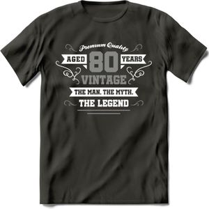 80 Jaar Legend T-Shirt | Zilver - Wit | Grappig Verjaardag en Feest Cadeau | Dames - Heren - Unisex | Kleding Kado | - Donker Grijs - XL