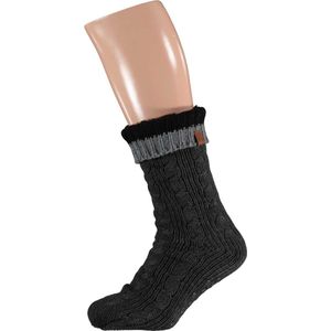 Apollo - Huissokken heren met vacht - Anti slip - Grijs - One size - Fluffy sokken - Slofsokken - Huissokken anti slip - Huisokken - Warme sokken heren