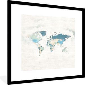 Fotolijst incl. Poster - Wereldkaart - Kleuren - Wit - 40x40 cm - Posterlijst