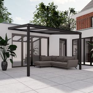 Pratt & Söhne terrasoverkapping 4x3.5 m - Overkapping tuin met opaal polycarbonaat voor zonwering - Veranda van aluminium en weerbestendig - Antraciet