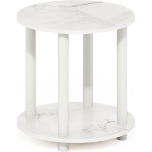 Stijlvolle Ronde Bijzettafel met 2 Niveaus, Houtcomposiet en Marmer Wit, 40 cm Breed