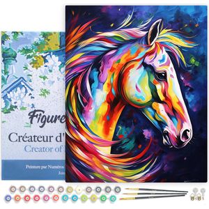 Figured'Art Schilderen op Nummer Volwassenen met lijst Kleurrijke Abstracte Paard- Handwerk acrylverf Kit DIY Compleet - 40x50cm Canvas al ingelijst
