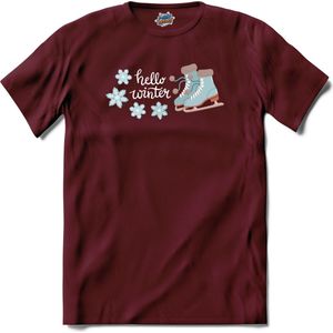 Hello Winter Blue | Schaatsen - Winter - Ice Skating - T-Shirt - Unisex - Burgundy - Maat XXL