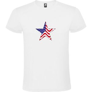 Wit T shirt met print van 'Ster met Amerikaanse Vlag' print Zwart / Rood size L