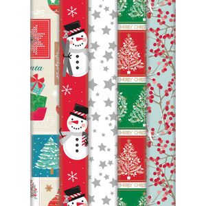 Bellatio Decorations 1x Rollen Kerst kadopapier wit met grijze sterren 2 x 0,7 meter - Cadeaupapier/inpakpapier - Kerstmis