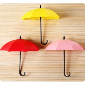 Sleutelrekje modern Paraplu 3x wand haak zelfklevende wandhaak ophanghaakje / opbergbakje sleutelhanger rood/geel/roze