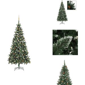 vidaXL Kunstkerstboom - Dennenboom 210 cm - Levensechte takken - LED-verlichting - USB-aansluiting - Groen/wit - Decoratieve kerstboom