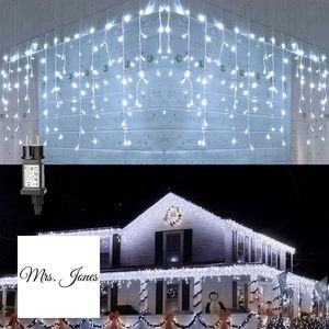 Mrs. Jones Kerstmis ijsregen-lichtsnoer 240 leds voor buiten ijspegels lichtgordijn waterdicht 8 modi kerstdecoratie lichtketting met geheugen voor binnen tuinfeest bruiloft balkon koudwit - LED verlichting buiten gebruik