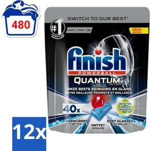 Finish Powerball - Quantum Ultimate - Vaatwastabletten - Ontvetter - 40 stuks per verpakking - Voordeelverpakking - 12 stuks