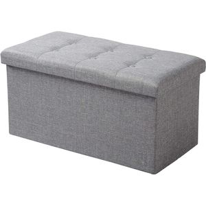 Rootz Opvouwbare Opbergkruk met Deksel - Linnen Poef - Grote capaciteit - Ruimtebesparend - Comfortabele zitting - 76 cm x 38 cm x 37,5 cm