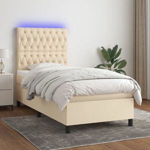 The Living Store Boxspring met matras en LED stof crèmekleurig 80x200 cm - Boxspring - Led Bed - Creme Bed - Pocketed Spring Mattress - Adjustable Headboard