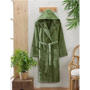 Badjas LARGE-MET CAPUCHON VAN ZACHTE VELOURSBADSTOF - BADJAS LARGE-UNISEX-GROEN