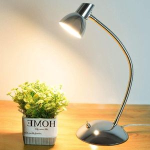Bureaulamp kinderen chroom led-tafellamp 5 W 400 lumen zwanenhals bedlampje vintage slaapkamer kinderkamer - warm wit - woonkamer zilver - leeslamp - kantoor werkkamer