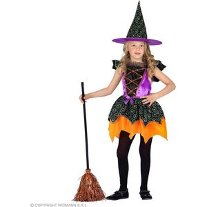 Widmann - Heks & Spider Lady & Voodoo & Duistere Religie Kostuum - Heks Van Het Pompoenenbos - Meisje - Groen, Oranje - Maat 140 - Halloween - Verkleedkleding