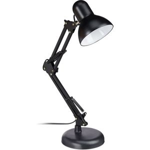 Relaxdays retro bureaulamp - flexibele knikarm - tafellamp - leeslamp metaal verstelbaar - zwart