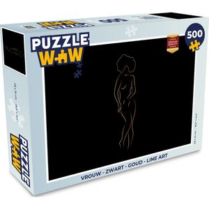 Puzzel Vrouw - Zwart - Goud - Line art - Legpuzzel - Puzzel 500 stukjes