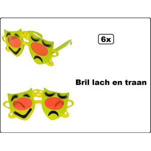 6x Bril lach en traan rood/geel/groen - Carnaval festival party feest bril themafeest optocht fun