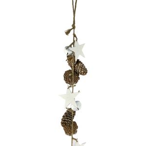 Kerst decoratie slinger - Garland Pinecone star | 75 cm | Extra lange kerst slinger van natuurlijke materialen | Wit