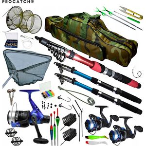 ProCatch® 244 | Hengelset - Vishengel set compleet - Werphengel - Vissen - 3 Hengels + Enorm veel accessoires - 3/2,1 Meter uitschuifbaar + GRATIS opbergtas, visvoer en visnet