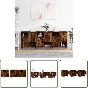 The Living Store Dressoirs 3 st bewerkt hout gerookt eikenkleurig - Dressoir - Kasten - Houten Dressoir - Vintage Dressoir - Landelijk Dressoir