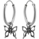 Zilveren oorbellen | Oorringen met hanger | Zilveren oorringen met hanger, vlinder