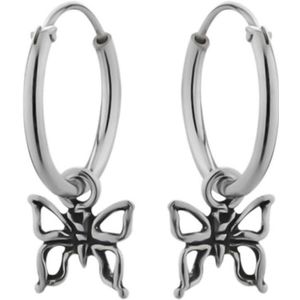 Zilveren oorbellen | Oorringen met hanger | Zilveren oorringen met hanger, vlinder