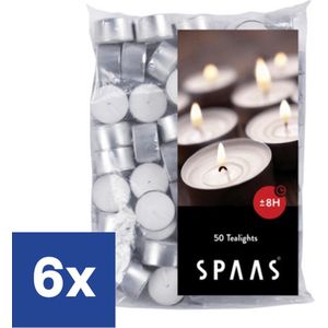 Spaas Theelichtjes - waxinelichtjes - 8 branduren - 6 x 50 stuks - Wit - Voordeelverpakking