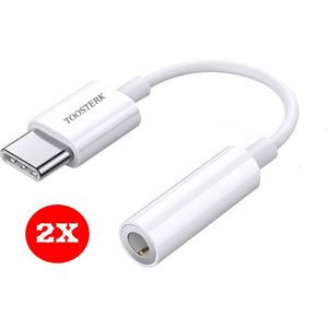 Toosterk Originele USB Type-C naar 3,5mm Jack Adapter voor koptelefoons, AUX-audiokabel Wit | 2 Stuks