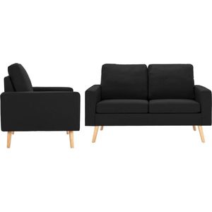 vidaXL 2-delig Bankstel Stof Zwart - Modern Comfort Bankenset - Zweetachtig - Designmeubilair - Salon Meubels - Fauteuils - Twee Persoons Bank - Zwarte Bank - Velours Bank