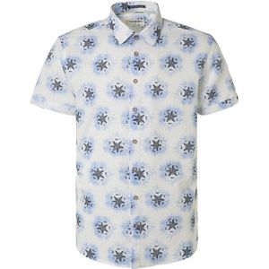 No Excess - Short Sleeve Overhemd Linnen Blauw Print - Heren - Maat XL - Regular-fit