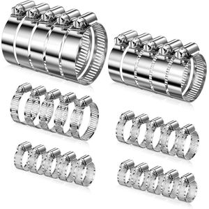 Hose Clamps - Stainless Steel - 6 Sizes - Extra Strong - Adjustable - Pipes Gas Water - Car Washing Machine Garden - 30 Pieces