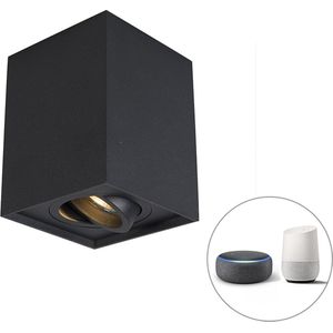 QAZQA quadro - Moderne Dimbare LED Smart Plafondspot | Spotje | Opbouwspot incl. wifi met Dimmer - 1 lichts - L 9.6 cm - Zwart - Woonkamer | Slaapkamer | Keuken