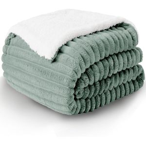 Sherpa knuffeldeken - extra warme bankdeken - 150 x 200 cm - groen